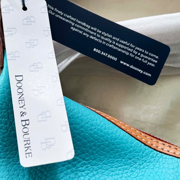 TOTE, DOONEY & BURKE, LEATHER, TURQUOISE WITH BROWN ACCENTS, ADJUSTABLE LEATHER - Picture 4 of 12